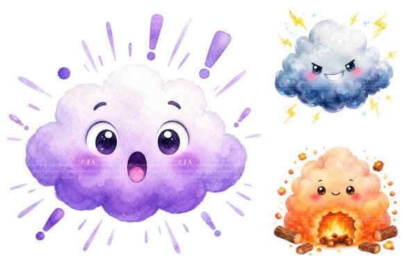 Download Watercolor Kawaii Clouds PNG Bundle - Bundle Collection