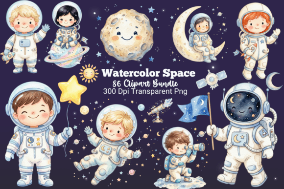 Download Watercolor Space Clipart Png Bundle - Bundle Collection
