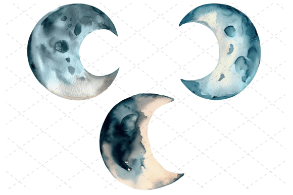 Download 3 Watercolor Moon Lunar Phases Bundle - Bundle Collection
