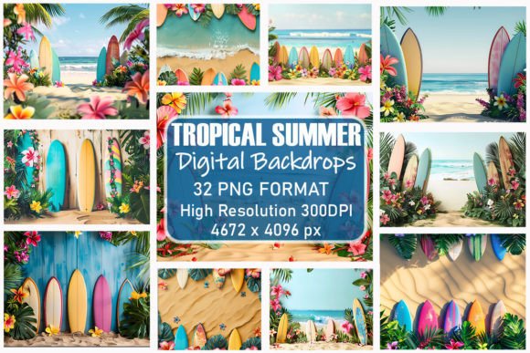 Download Summer Tropical Beach Digital Backdrops - Premium Bundle