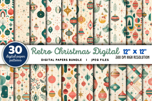 Download Retro Christmas Digital Paper Bundle - Bundle Collection