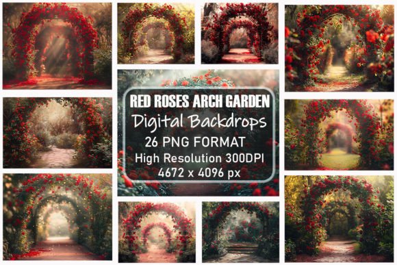 Download Red Rose Arch Garden Digital Backdrops - Premium Resources