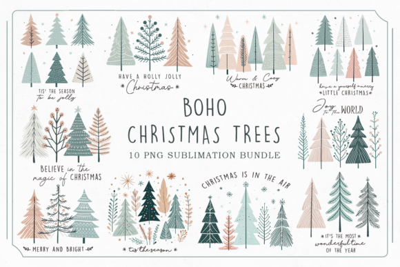 Download Boho Christmas Trees PNG Bundle - Bundle Collection