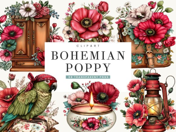Download Bohemian Poppy Flower Clipart Bundle - Bundle Collection