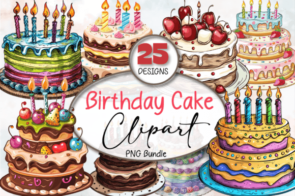 Download Watercolor Birthday Cake Clipart Bundle - Bundle Collection