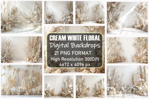 Download Cream White Floral Digital Backdrops - Premium Resources