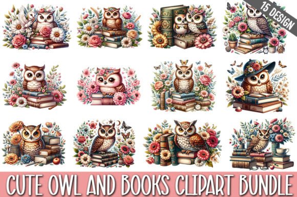 Download Cute Owl and Books Clipart Bundle - Bundle Collection