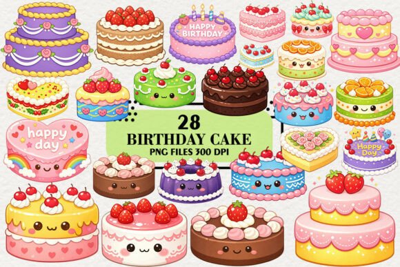 Download Kawaii Birthday Cake Clipart Bundle - Bundle Collection