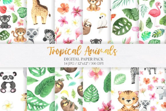 Download Watercolor Tropical Animal Digital Paper - Premium Resources