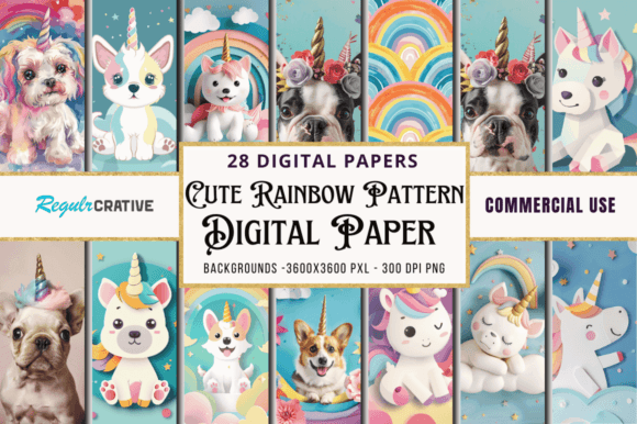 Download Cute Rainbow Digital Patterns Bundle - Bundle Collection