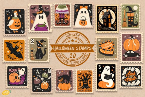 Download Vintage Halloween Stamps Clipart Bundle - Bundle Collection