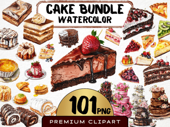 Download Watercolor Cake Clipart Bundle 101 PNG - Bundle Collection
