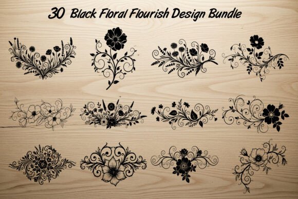 Download 30 Black Floral Flourish Design Bundle - Bundle Collection